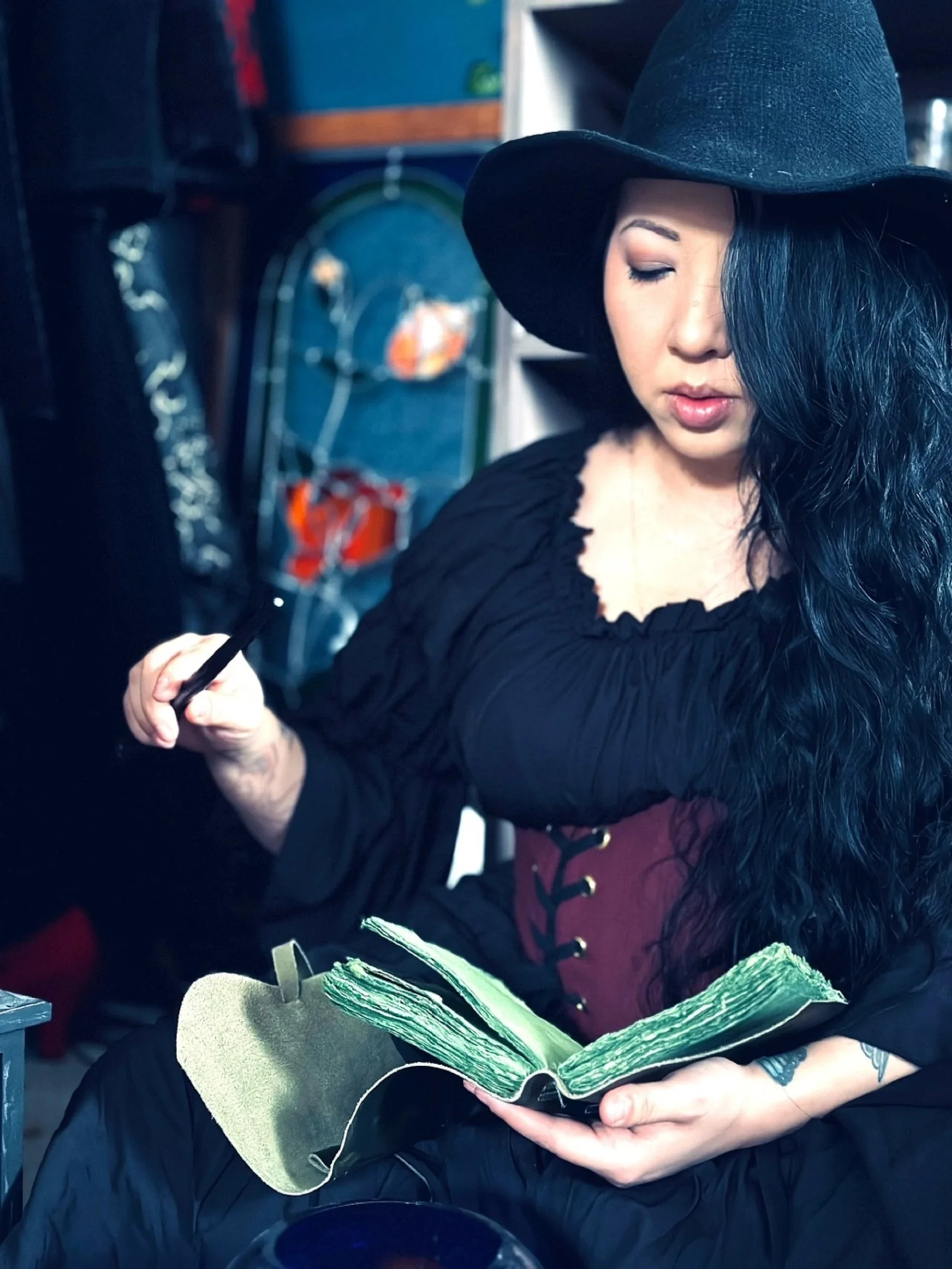 Sorceress Witch Women Renaissance Smocked Chemise Dress And Cincher Top Costume - Wicka Fantasy Cosplay Reminisce Brand - Image 3