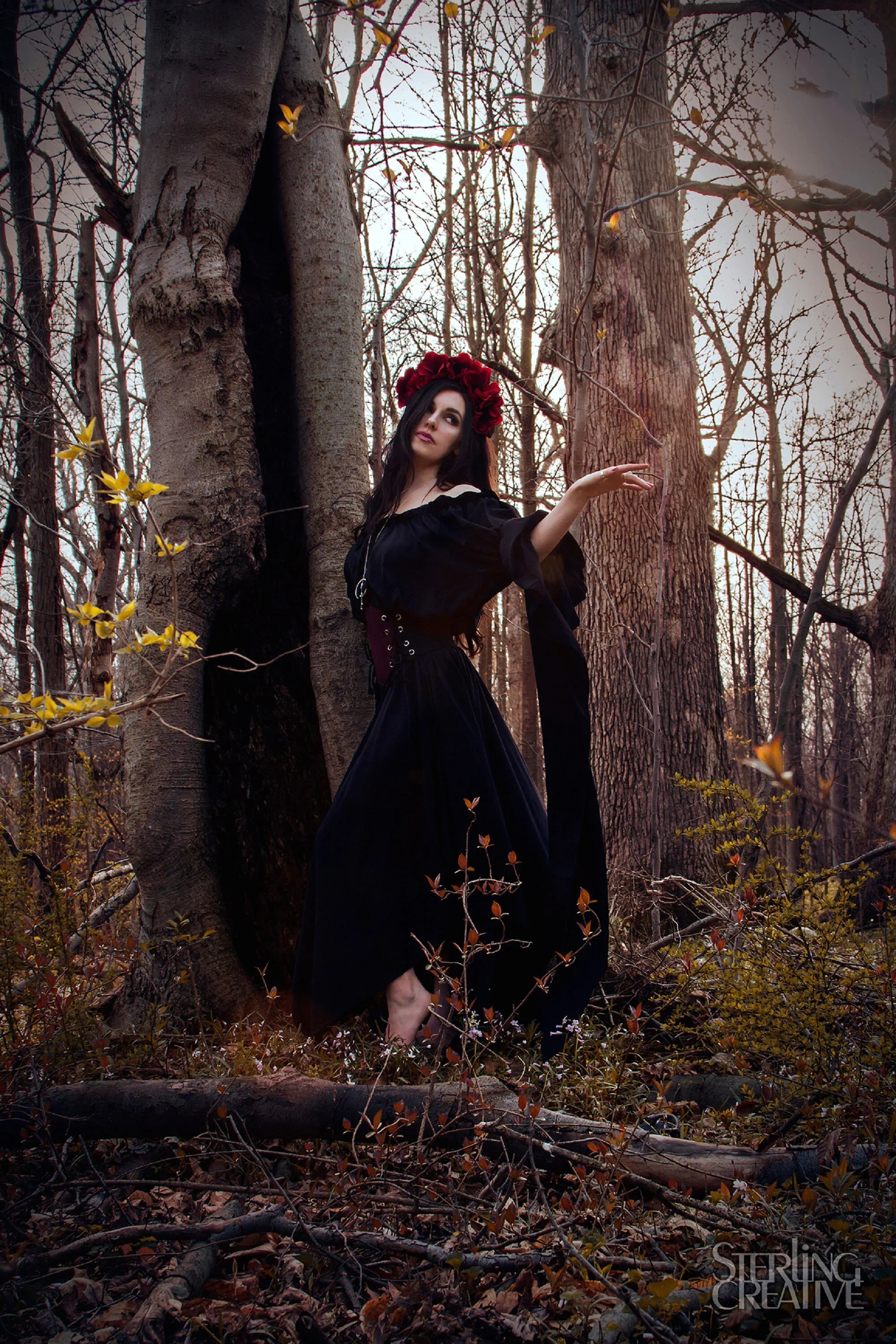 Sorceress Witch Women Renaissance Smocked Chemise Dress And Cincher Top Costume - Wicka Fantasy Cosplay Reminisce Brand - Image 5