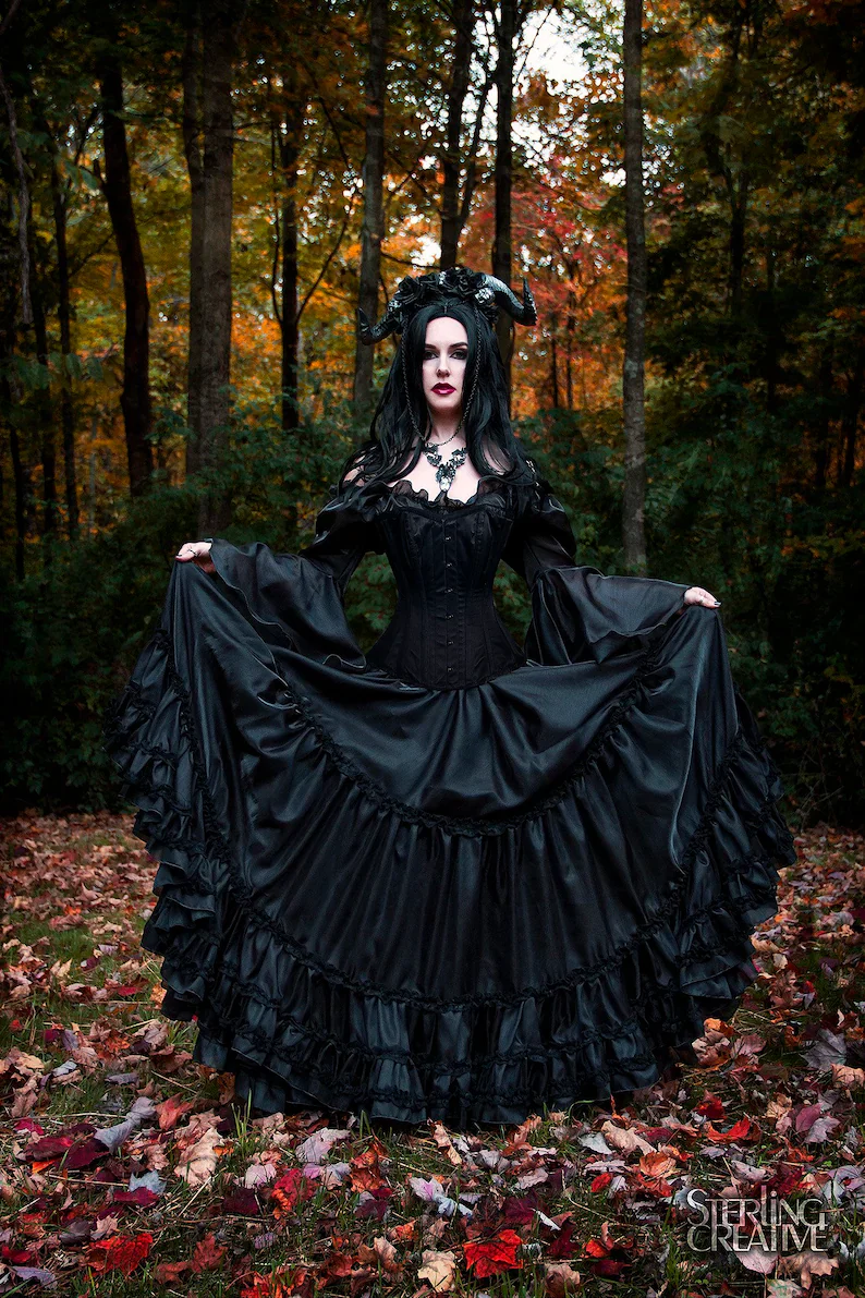 Maleficent Witch Dark Fairy Sorceress 3 Piece Gothic Skirt Corset and Chemise Cosplay Costume ~ Reminisce Brand - Image 3