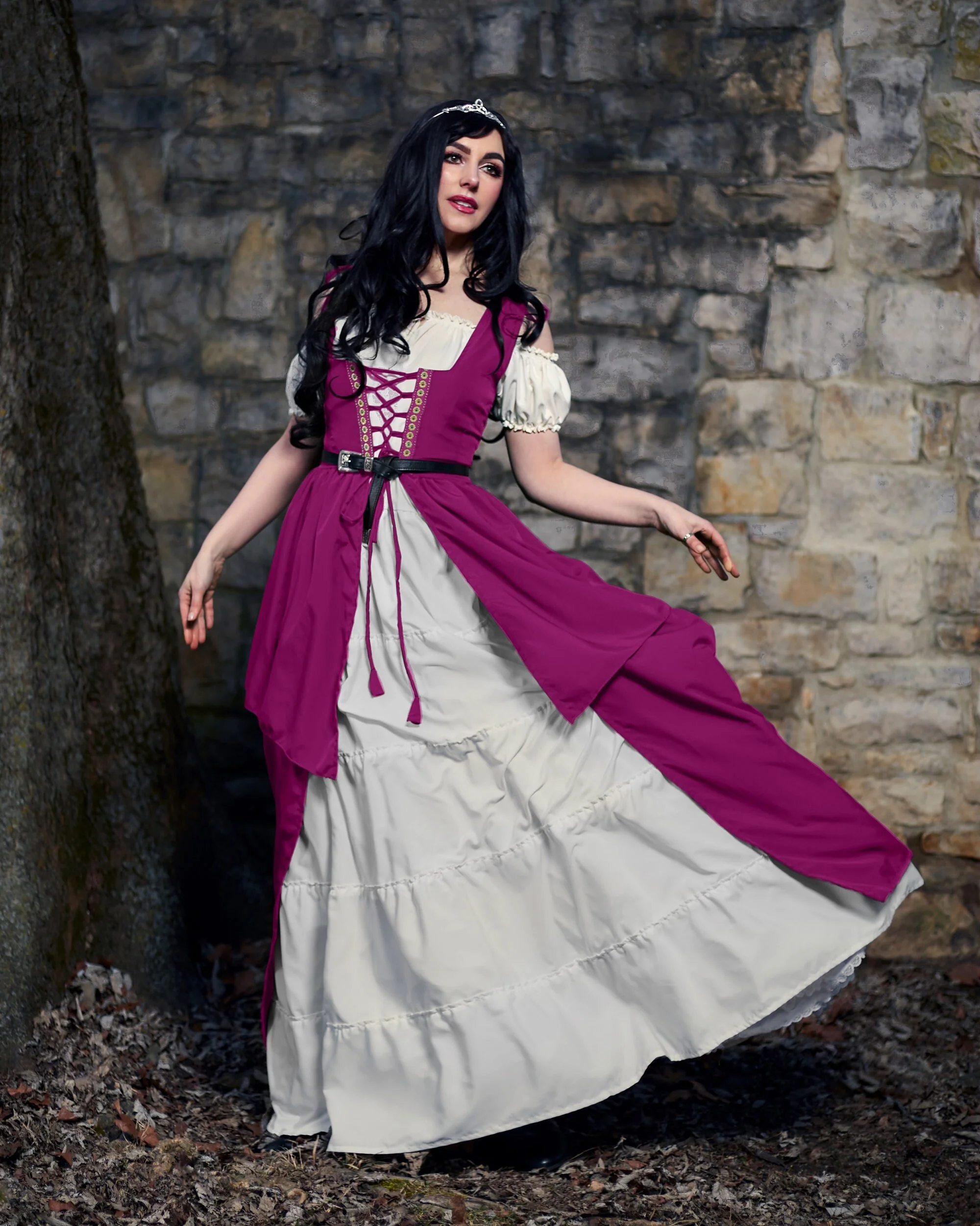 Renaissance Faire Layered Full Costume Fitted Lace-up Irish Dress with Capped Sleeve Chemise - Image 8