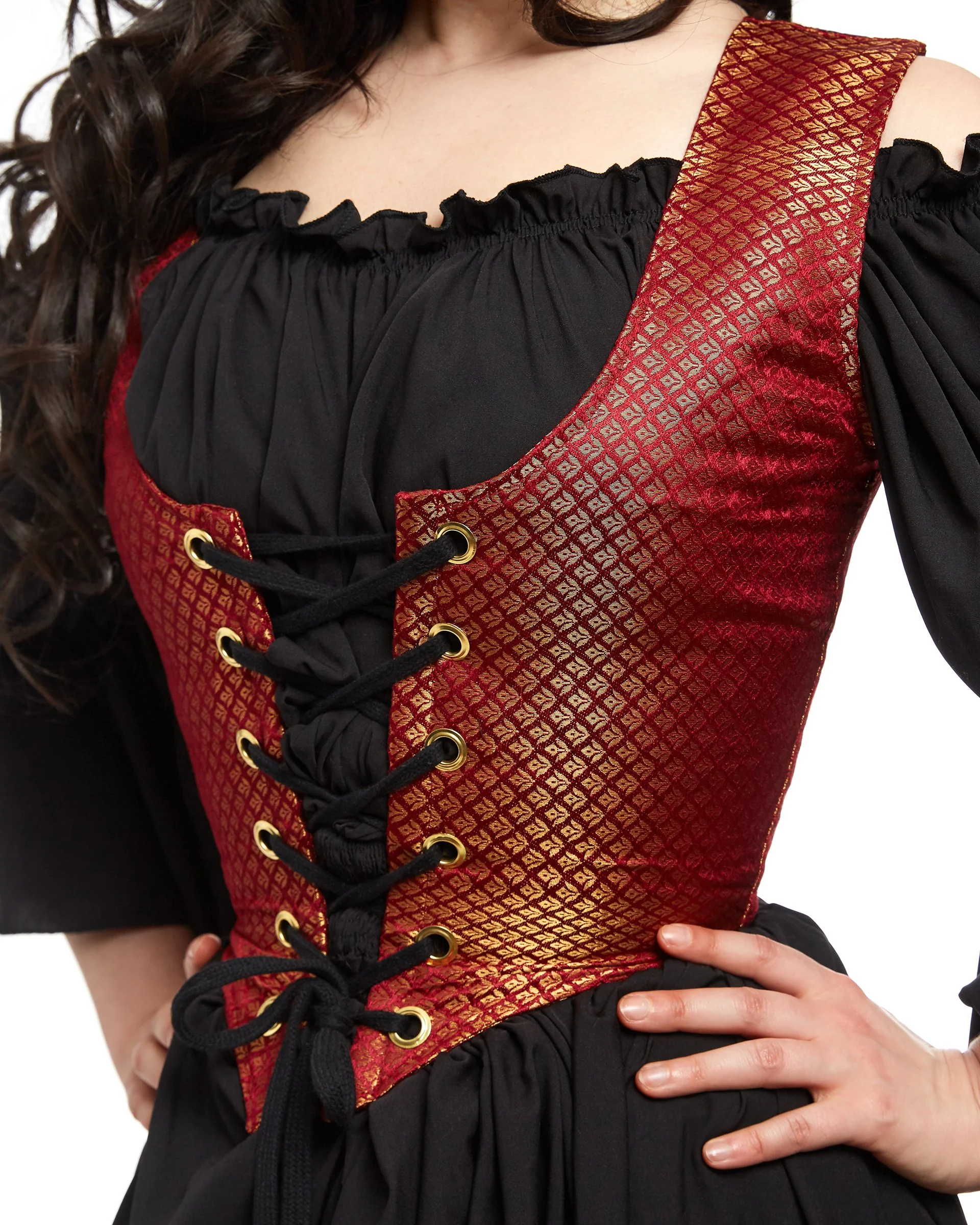 Renaissance women's Costume - Medieval Dress - Sorceress - Fantasy - Brocade Bodice - 3 Piece Witch Cosplay - Reminisce Brand - Image 11